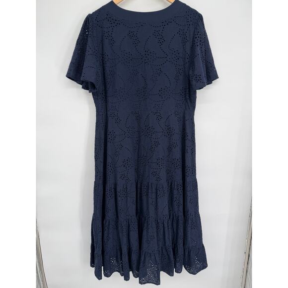 Chico’s Dress Women 16 Navy Eyelet Lace Tiered Feminine Romantic Coastal Grandma - Picture 3 of 9